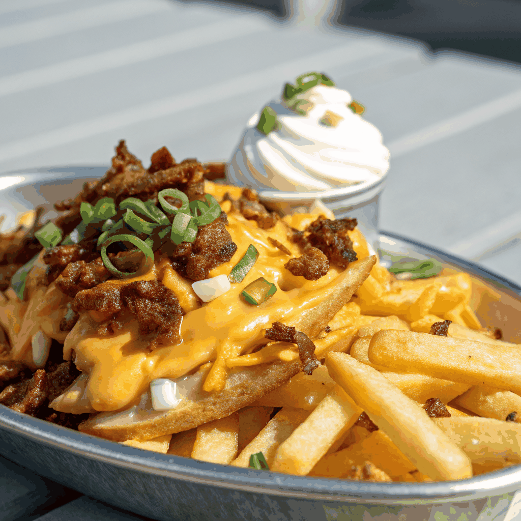 Neon yellow loaded fries