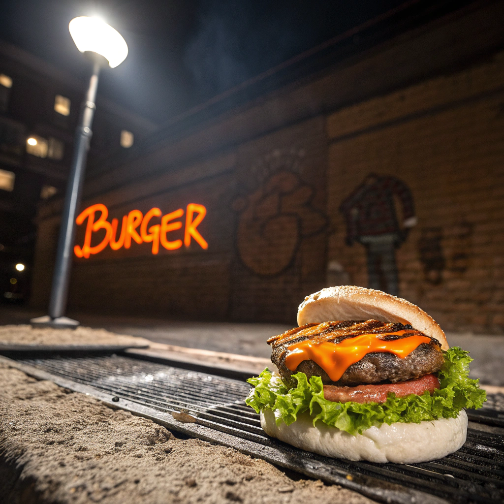 Double Smash Burger under neon lights